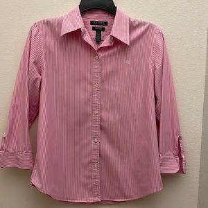 LAUREN RALPH LAUREN - NON-IRON PINK STRIPED SHIRT